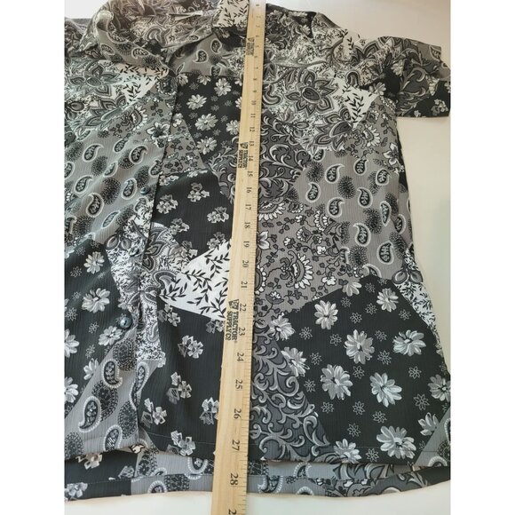 Donkenny Womens  Shirt 1X Black White Paisley Patchwork Button-Up 100% Polyester - Picture 6 of 9